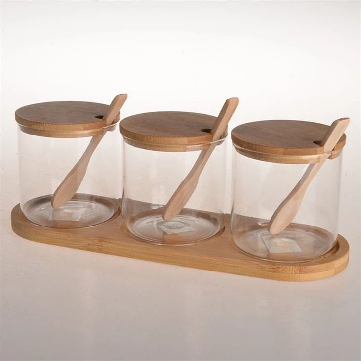 Set Of 3 Glass Jars With Bamboo Wood Lids