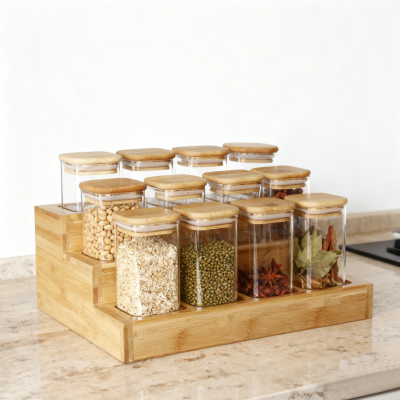 Сет квадратних стаклених канистера од 12 комада